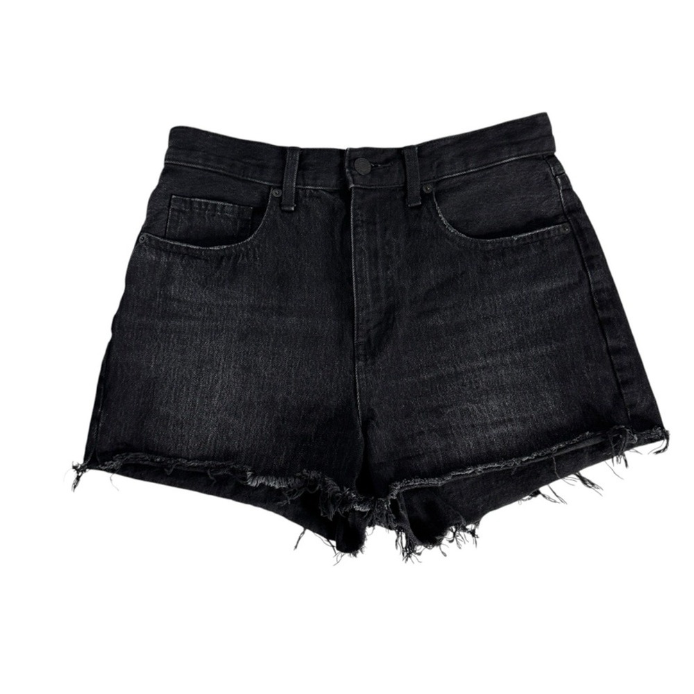 Uniqlo High Rise Black Denim Shorts Cutoff Jeans Raw‎ Cur Hem Women's Size 26